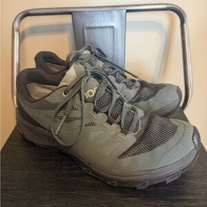 Salomon Trail Running Shoes Mens 8 Womens 9 Green Gore Tex Contagrip Hiking